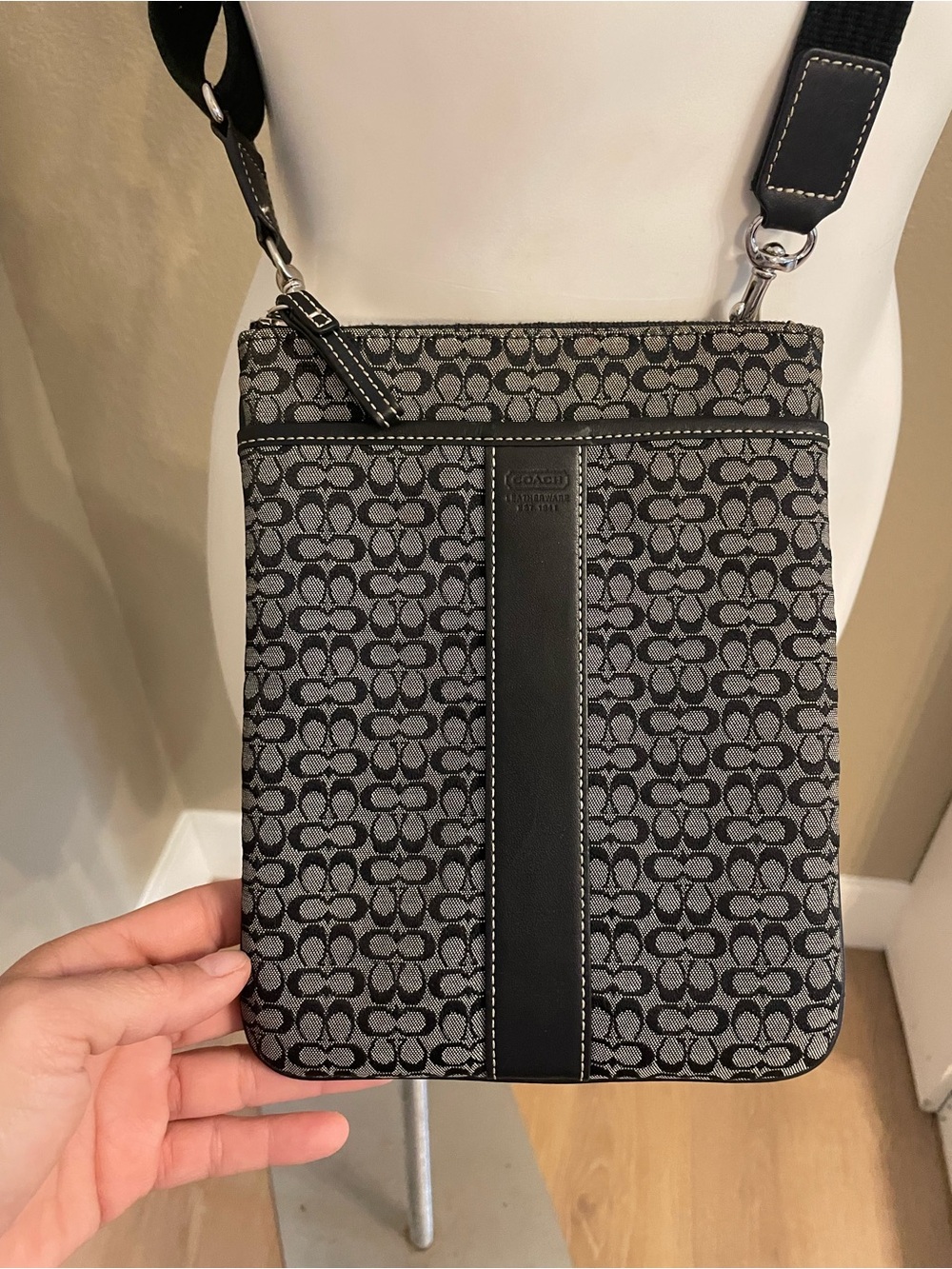 Coach Black and Gray Signature Crossbody Messenger Bag